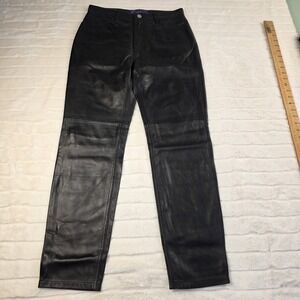 Ralph Lauren Purple Label Lambskin Straight Leather Pants Womens 4 Black $2,990